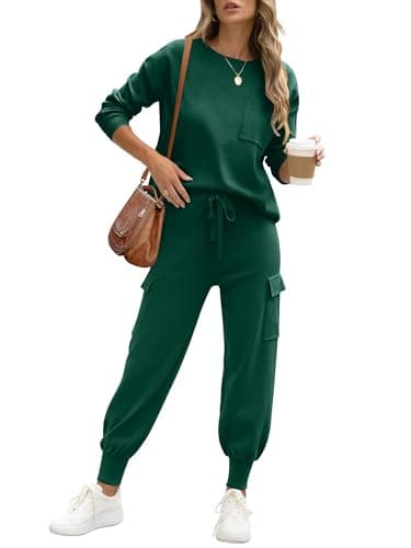 Caracilia Women's Long Sleeve Knit Set with Matching Joggers Fall Lounge