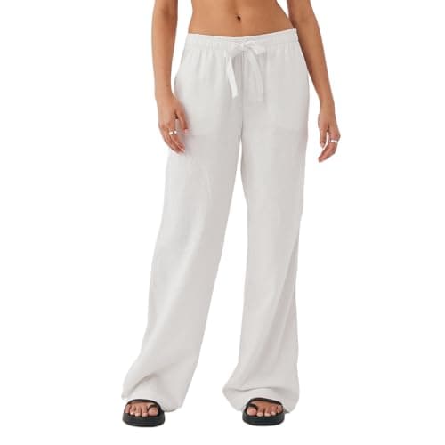 Elastic Waist Drawstring Palazzo Pants for Women AIWPSTOIN Linen Summer Beachewear
