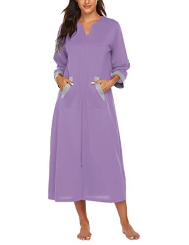 Ekouaer Women's Full Length Zipper Robe Sleepwear