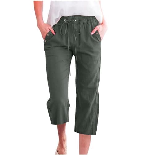 Nantdog Women's High-Waisted Drawstring Linen Capri Trousers