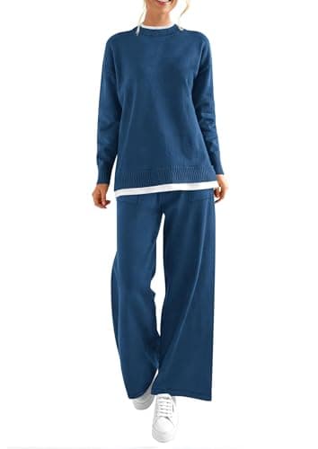 PRETTYGARDEN Women's Winter Matching Sweater Sets Knit Long Sleeve Tops Wide Leg Pants Tracksuit