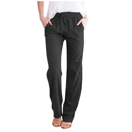 Nantdog Women's Linen High Waisted Drawstring Palazzo Pants