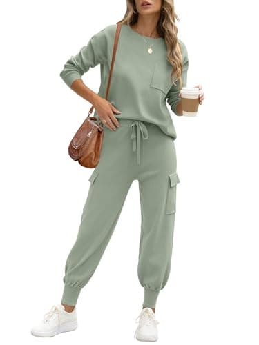 Caracilia Women's Long Sleeve Knit Set with Matching Joggers Fall Lounge