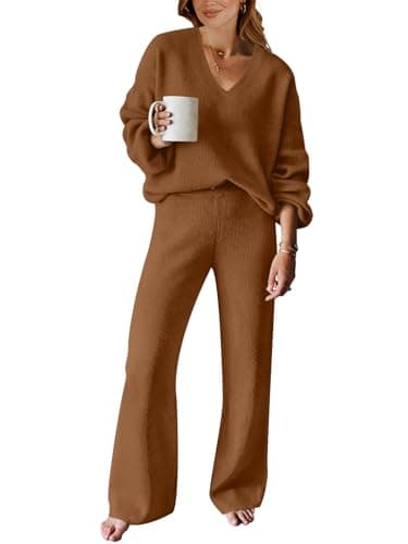 ANRABESS Women's Long Sleeve Cable Knit Sweater and Wide Leg Matching Tracksuit Set