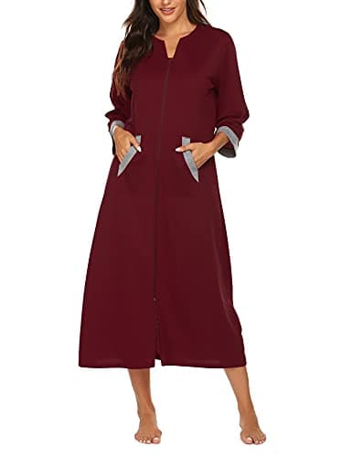 Ekouaer Women's Full Length Zipper Robe Sleepwear