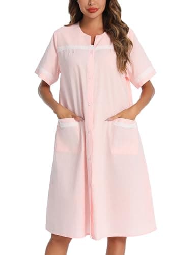 Vslarh 100% Cotton Women's Short Sleeve Nightgown with Pockets