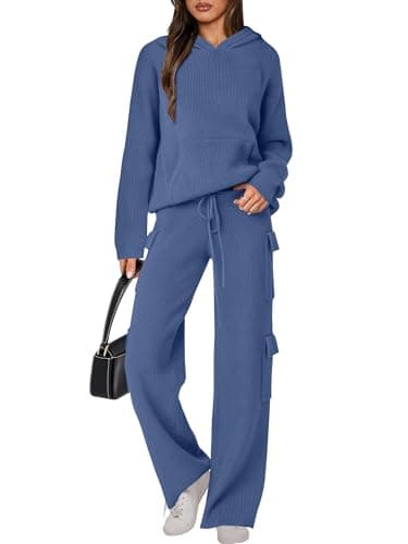 ANRABESS Women's Casual Knit Hoodie & Straight Leg Pants Fall Fashion Set