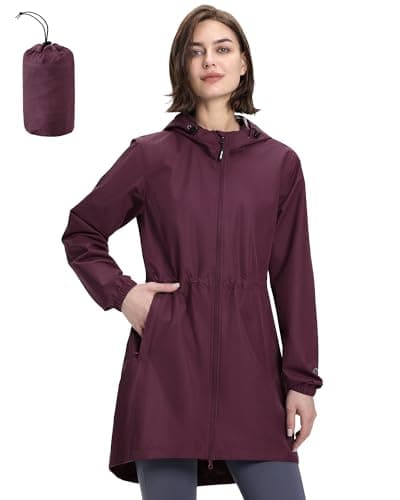 Outdoor Ventures Women's Waterproof Packable Long Rain Jacket With Hood