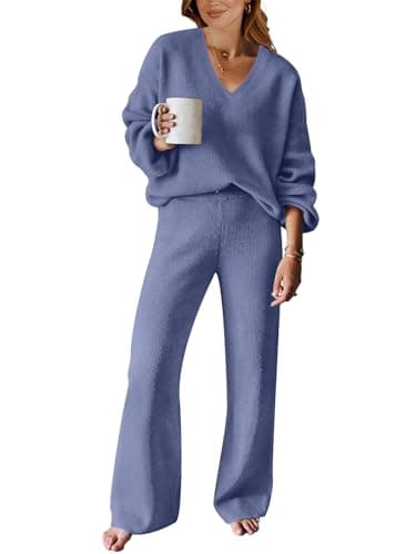 ANRABESS Women's Long Sleeve Cable Knit Sweater and Wide Leg Matching Tracksuit Set