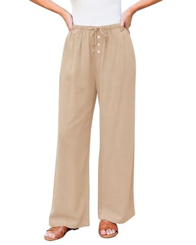 GRAPENT High Waisted Wide Leg Linen Pants for Women Summer Palazzo Casual