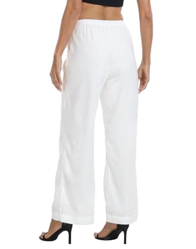 HDE Women's Linen Drawstring Wide Leg Palazzo Trouser with Pockets