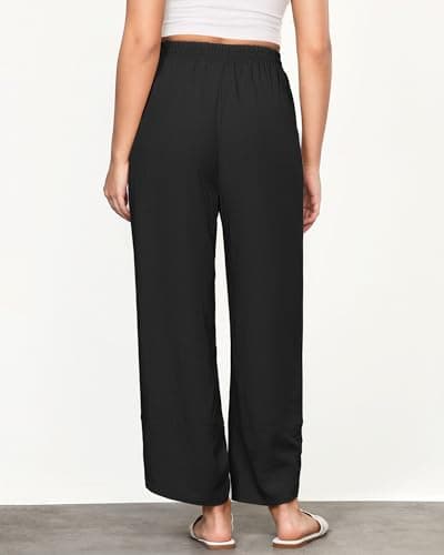 GRAPENT High-Waisted Wide Leg Linen Pants for Women Summer Crop Pants with Pockets