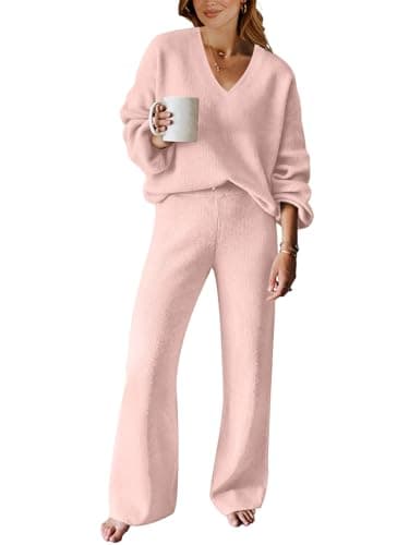 ANRABESS Women's Long Sleeve Cable Knit Sweater and Wide Leg Matching Tracksuit Set