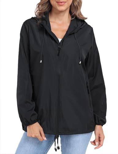 DULEMOT Lightweight Women's Waterproof Hooded Rain Jacket Outdoor Windbreaker