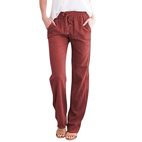 Nantdog Women's Linen High Waisted Drawstring Palazzo Pants