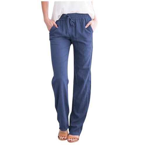 Nantdog Women's Linen High Waisted Drawstring Palazzo Pants