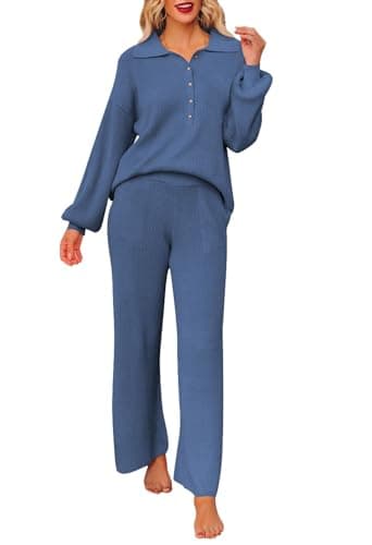 Pink Queen Women's 2-Piece Sweater Set Long SleeveKnit Top & Wide Leg Pants