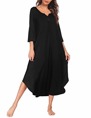 Ekouaer Plus Size 3/4 Sleeves Maxi Nightgown for Women