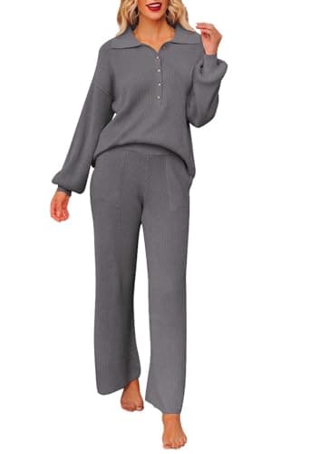 Pink Queen Women's 2-Piece Sweater Set Long SleeveKnit Top & Wide Leg Pants
