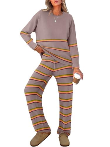 Caracilia Women's Striped Oversized Sweater & Wide Leg Pant Set