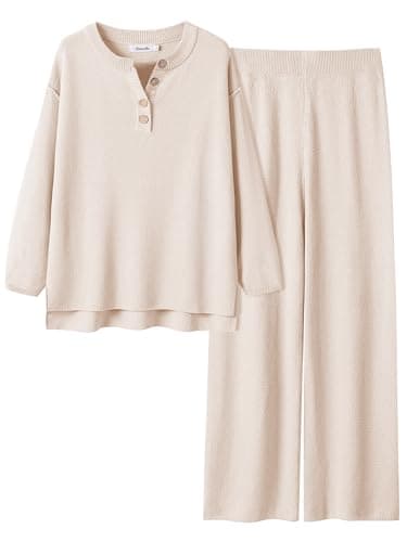 ANRABESS Women Oversized Waffle Knit Sweater Lounge Set 2025 Fall Trends
