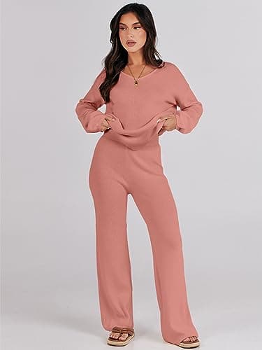 ANRABESS Women's Long Sleeve Cable Knit Sweater and Wide Leg Matching Tracksuit Set