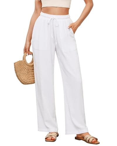 GRAPENT Wide Leg High Waisted Linen Pants for Women with Pockets