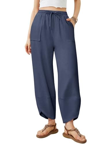 Jiflora Women's Wide Leg Cotton Linen Palazzo Pants with Pockets