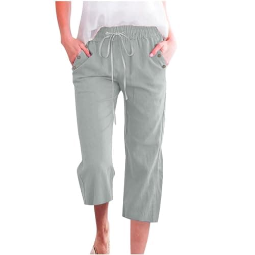 Nantdog Women's High-Waisted Drawstring Linen Capri Trousers