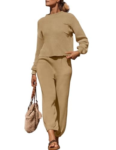 ZESICA Women's Sweater Set: Mock Neck Knit Pullover Top with High Waist Pant