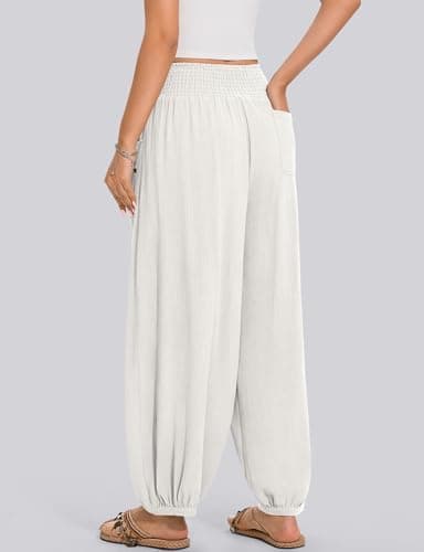 TARSE Womens Linen Wide Leg Beach Pants with Pockets