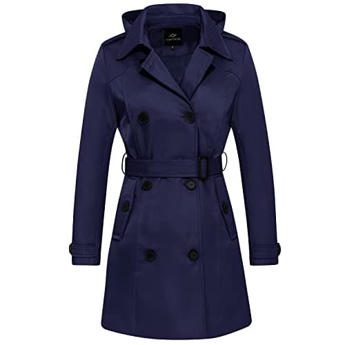 FARVALUE Women's Waterproof Trench Coat with Removable Hood