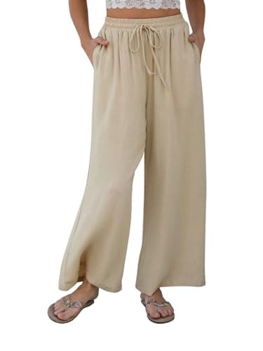 FLAVOFIIT Women's Summer Wide-Leg Linen Palazzo Pants with Pockets