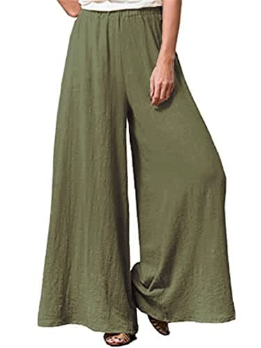 Hisanny Women's Plus Size Wide Leg Linen Palazzo Trousers with Pockets L, 5XL