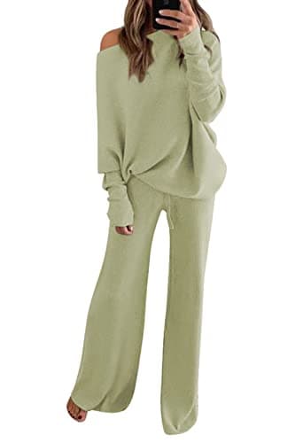 Linsery Women's One Shoulder Knit Sweater & Wide Leg Pants Set