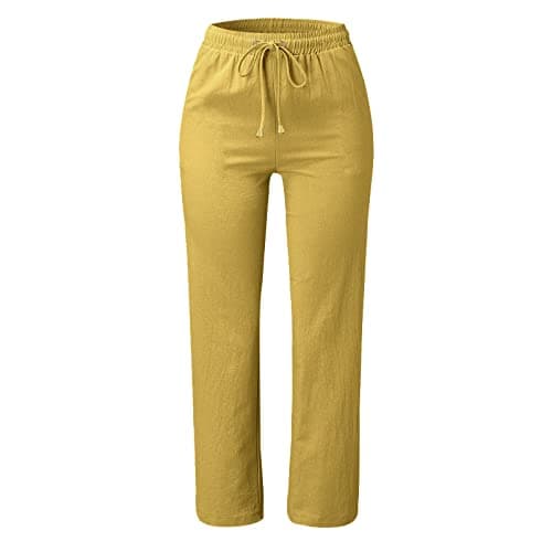 Nantdog Women's Linen High Waisted Drawstring Palazzo Pants
