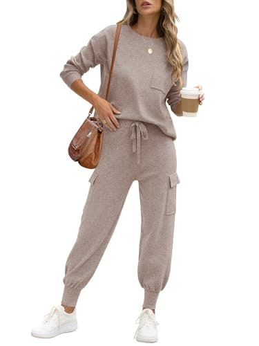 Caracilia Women's Long Sleeve Knit Set with Matching Joggers Fall Lounge