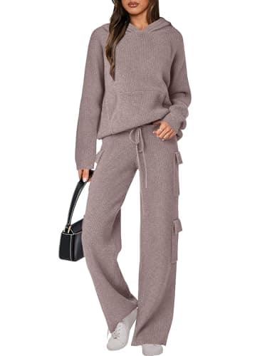 ANRABESS Women's Casual Knit Hoodie & Straight Leg Pants Fall Fashion Set