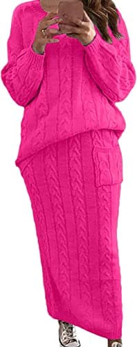 CHARTOU Women's Winter Chunky Cable Knit Sweater & Skirt Set
