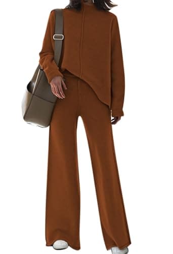 Linsery Women's High Neck Knitted Sweater Set Wide Leg Casual Sweatsuit