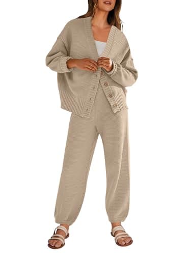 ANRABESS Women's 2-Piece Ribbed Knit Lounge Set