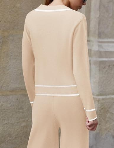 ZESICA Women's Fall Long Sleeve Knit Set V-Neck Sweater & Wide Leg Pants