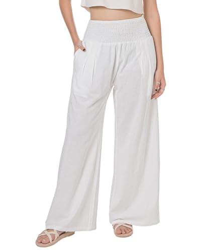 LOFBAZ Women's Summer High-Waisted Palazzo Pants Wide Leg Cotton Linen Bohoadow Pants with Pockets