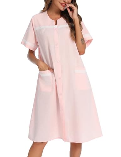 Vslarh 100% Cotton Women's Short Sleeve Nightgown with Pockets