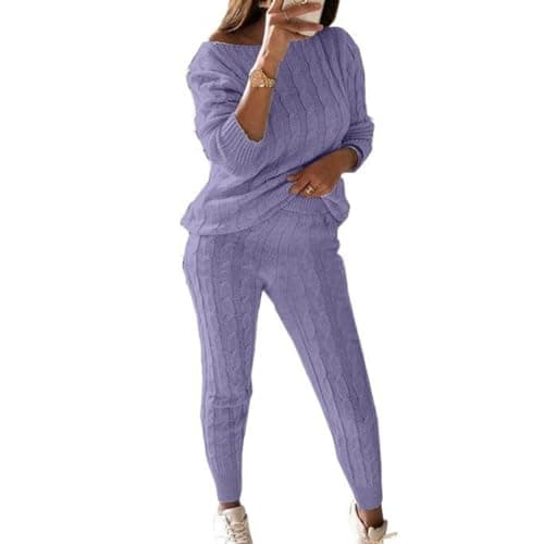 Wankang Women's Fall Cable Knit Set Plus Size Tracksuit Loungewear
