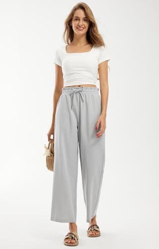 Libin Women's High Waist Wide Leg Imitation Linen Palazzo Pants