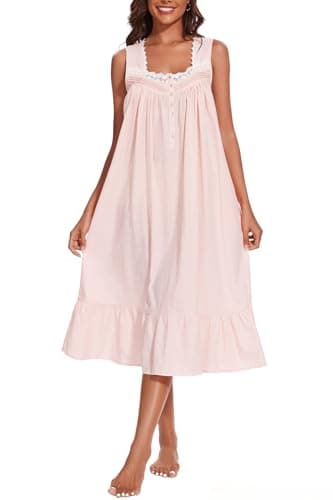 AVIIER 100% Cotton Sleeveless Nightgowns for Women with Pockets