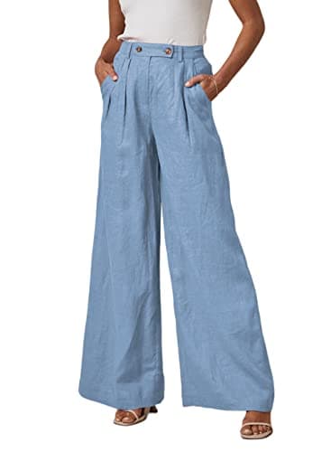 EVALESS Wide Leg Linen Palazzo Pants for Women Elastic High Waisted Flowy Summer Casual