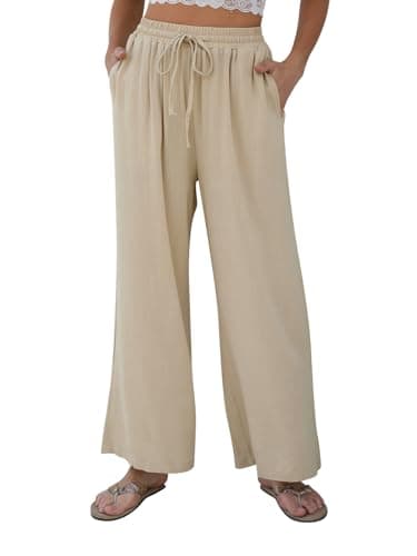 FLAVOFIIT Women's Summer Wide-Leg Linen Palazzo Pants with Pockets