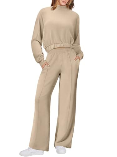 Womens Long Sleeve ZipUp Sweatshirt & Wide Leg Sweatpants Matching Set